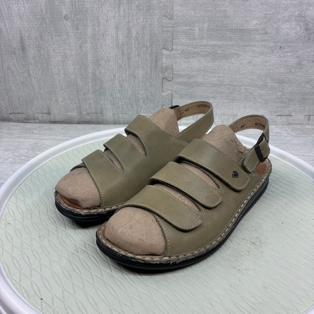 Finn Comfort Sandals Women's 40 Olive Green Leather Triple Strap 8793616